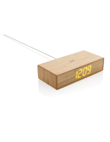 Orologio sveglia in bambù con caricatore wireless 5W